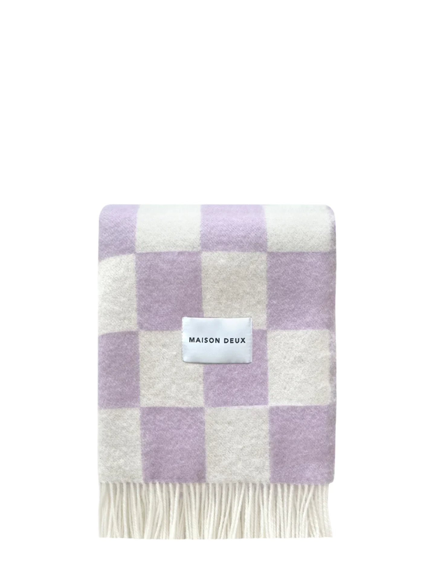 Checkerboard wool blanket, lilac-white