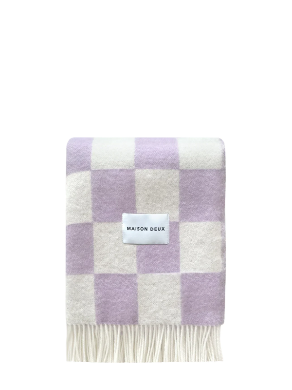 Checkerboard wool blanket, lilac-white