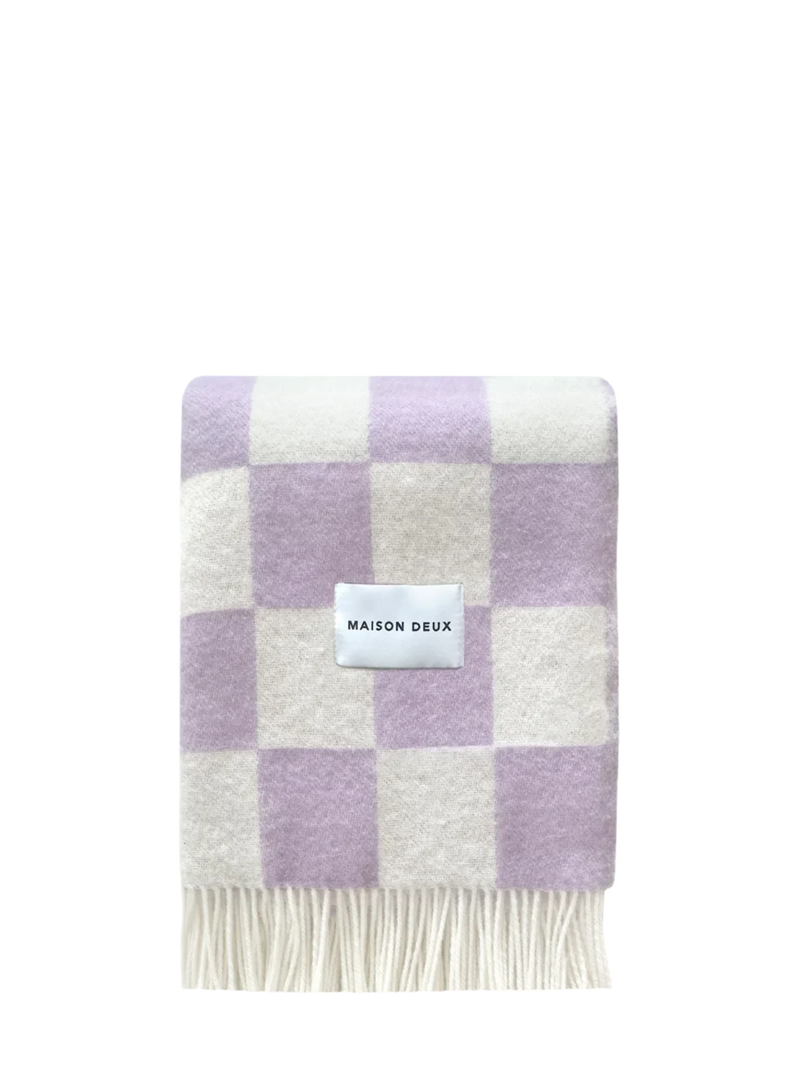Checkerboard wool blanket, lilac-white