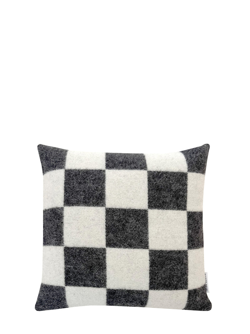 Checkerboard wool cushion cover, black-offwhite