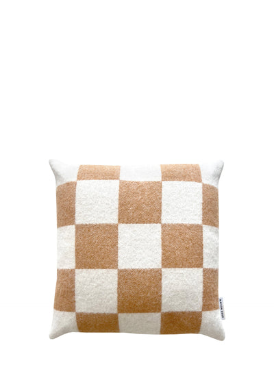 Checkerboard wool cushion cover, terra-offwhite