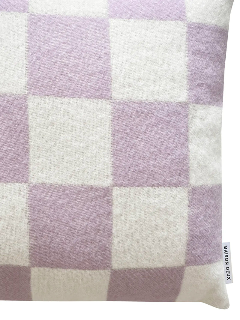 Checkerboard wool cushion cover, lilac-offwhite