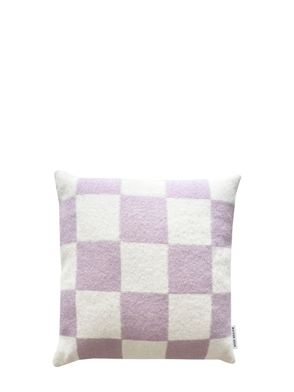 Checkerboard wool cushion cover, lilac-offwhite