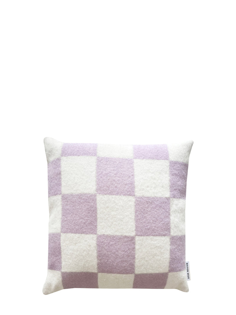 Checkerboard wool cushion cover, lilac-offwhite