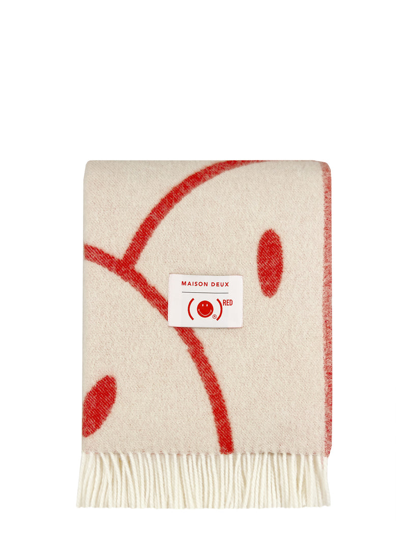 Smiley®® Sha(RED) x Maison Deux wool blanket, offwhite-red