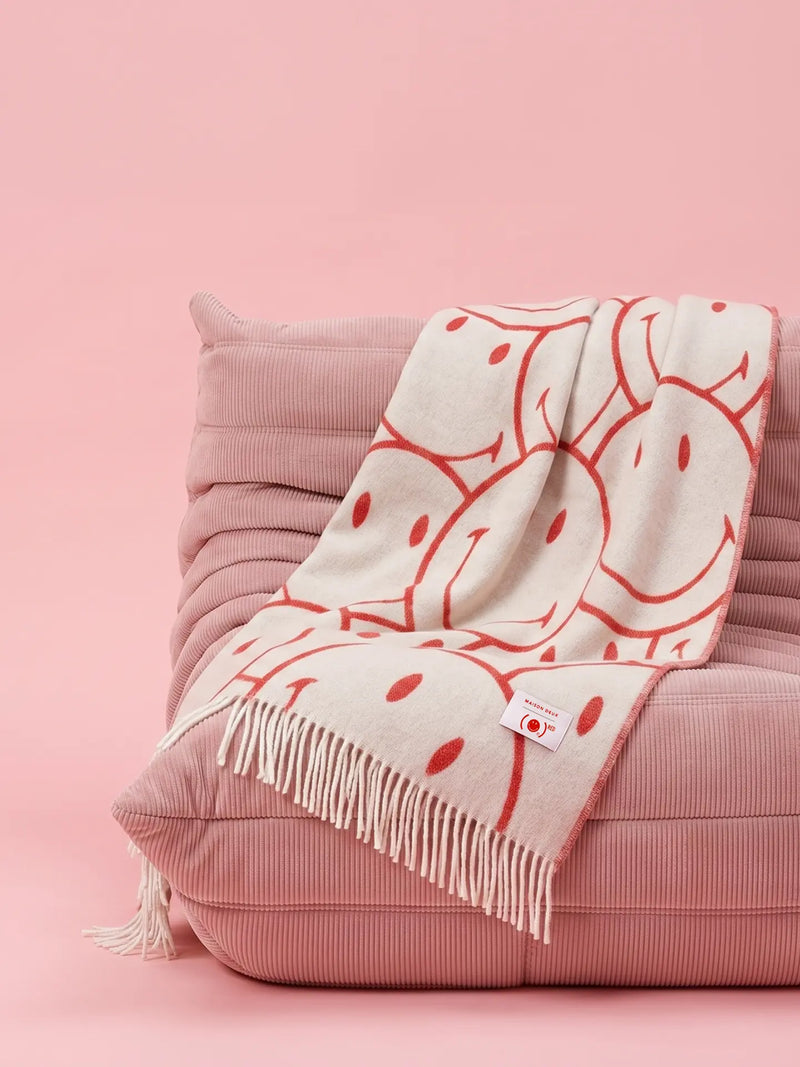 Smiley®® Sha(RED) x Maison Deux wool blanket, offwhite-red