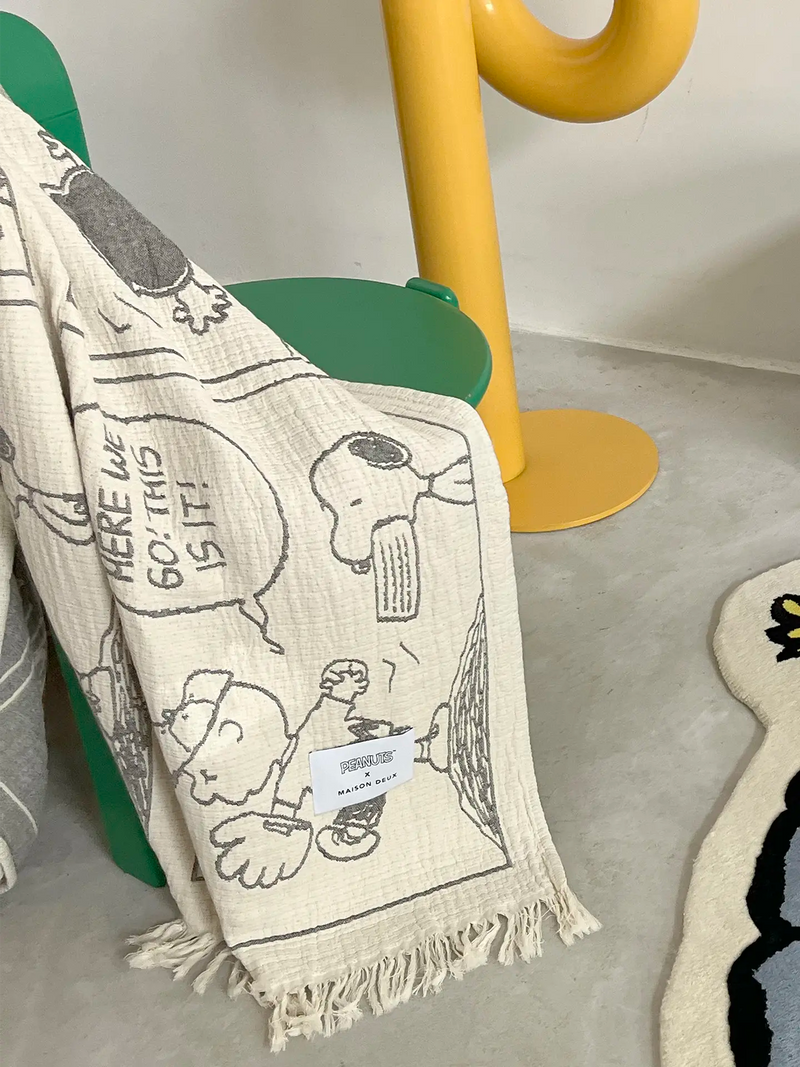 Baseball Peanuts comics cotton blanket, offwhite (130 x 200 cm)