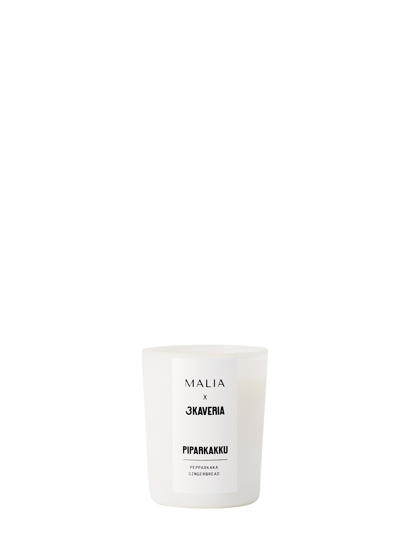 White Malia x 3 Kaveria Gingerbread scented candle is a simple and elegant on a white background