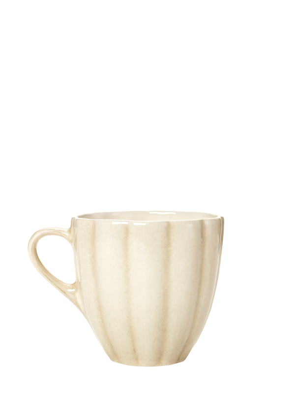 Beige ceramic mug on a white background