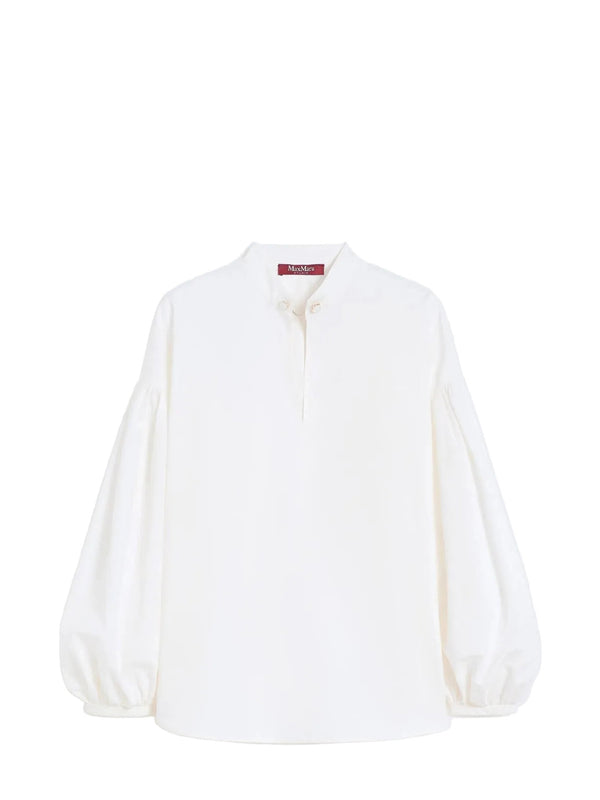 Ginnasta cotton blouse with mandarin collar, ivory