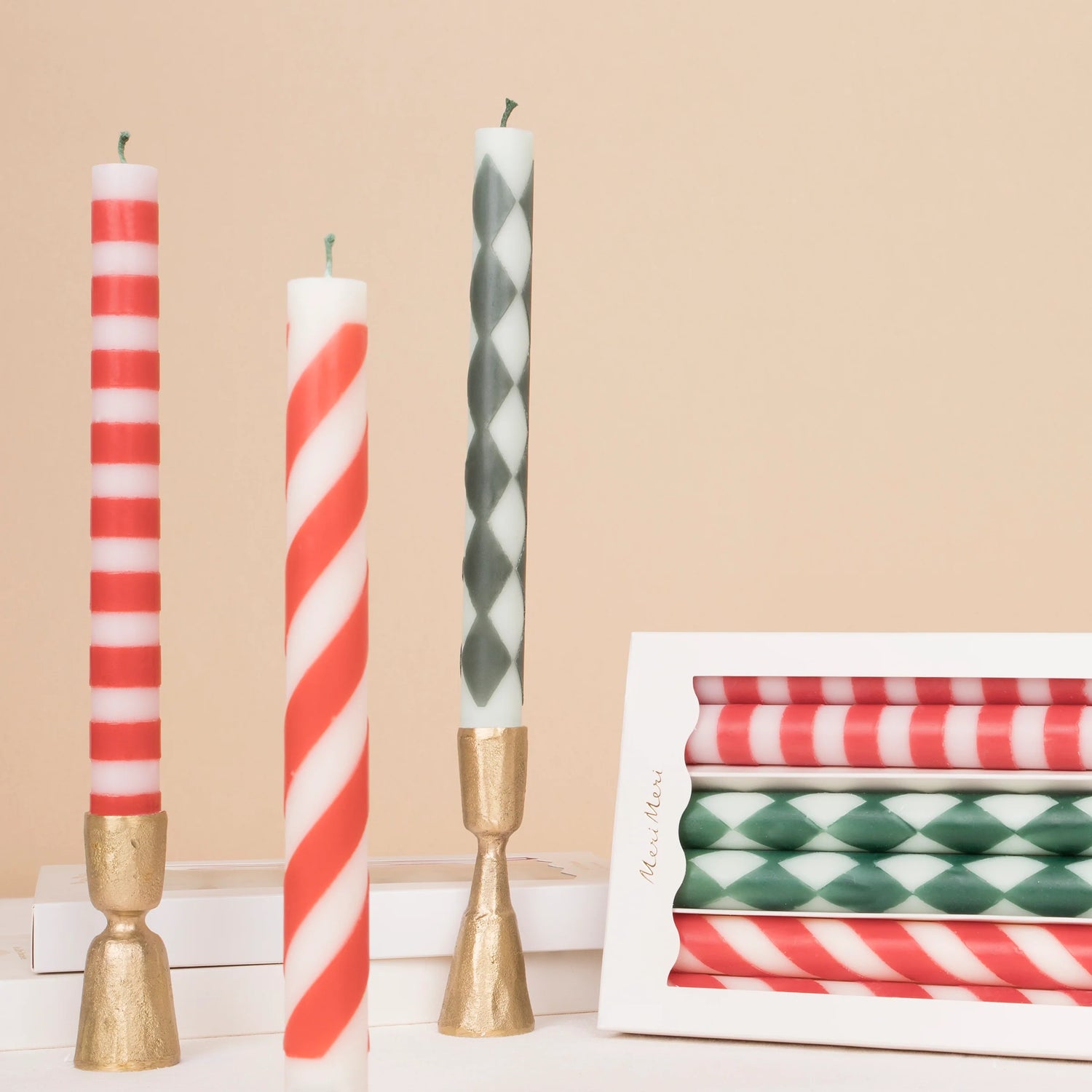 Festive stripe table candles