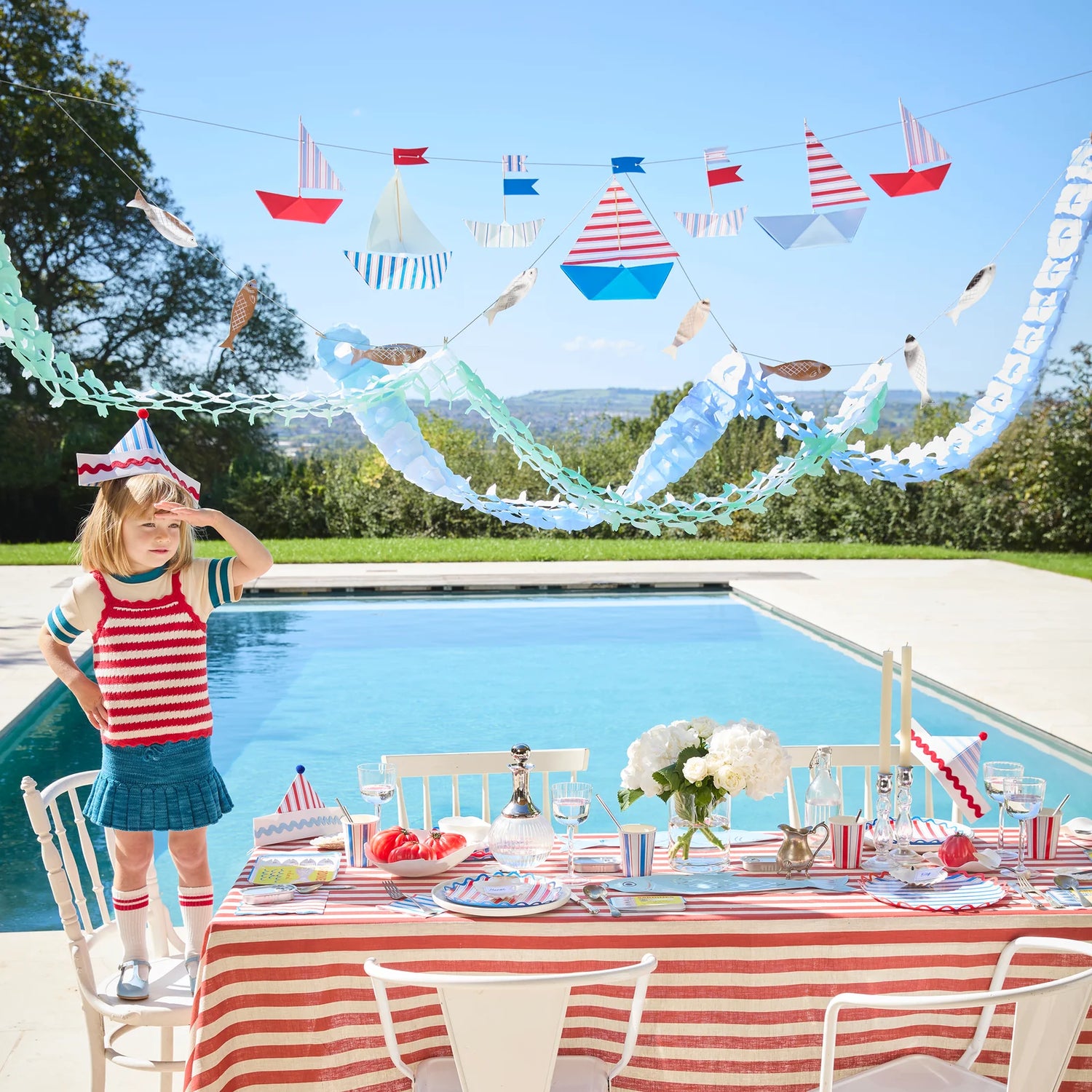 Nautical striped dinner paper plates, set of 8