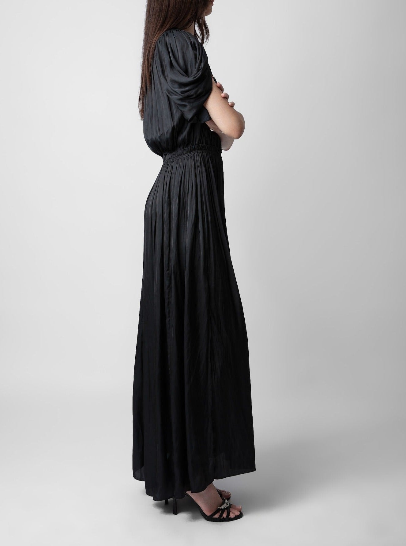 REINA SATIN dress, black