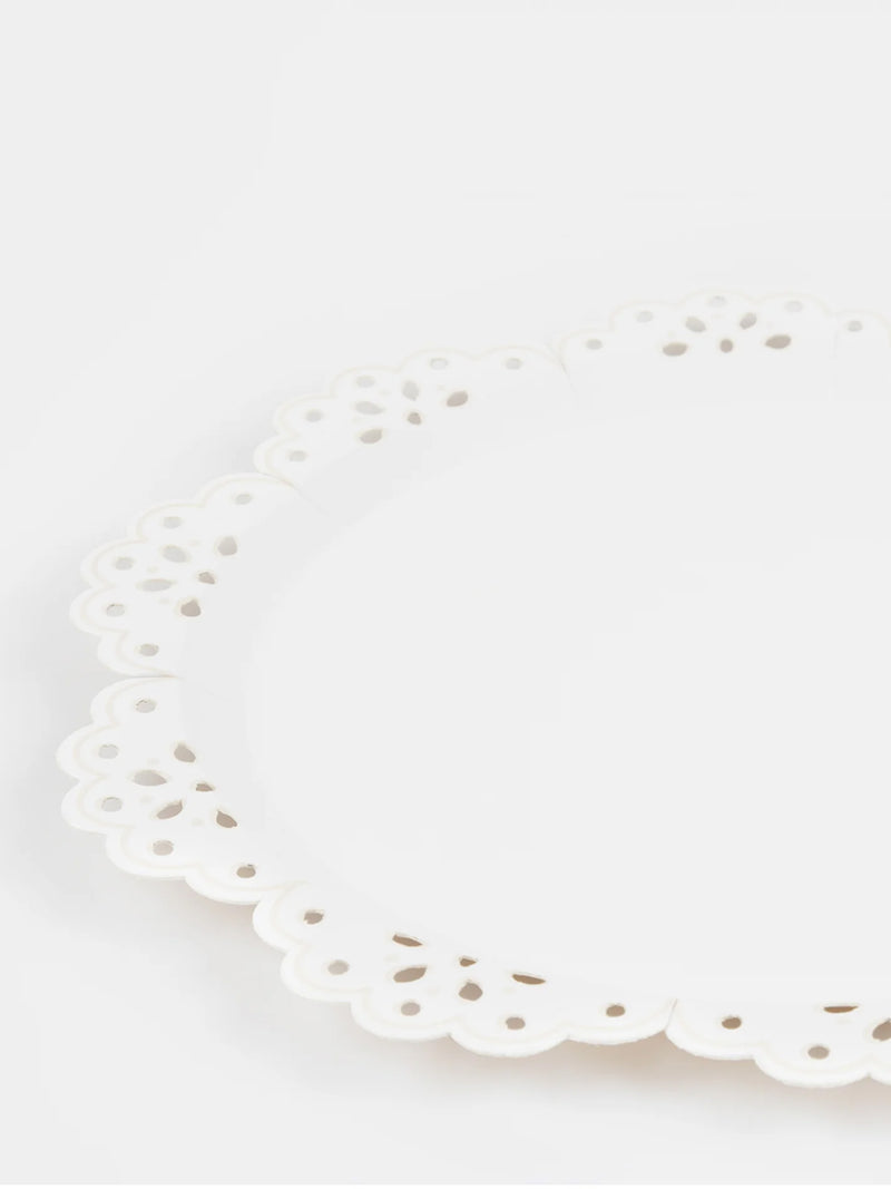 Broderie Anglaise lace white side paper plates