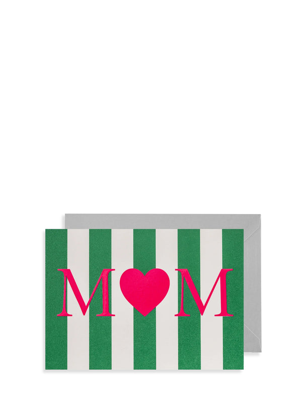 Mum heart green stripes mother's day card