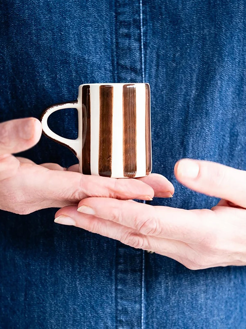 Candry stripe espresso cup, chocolate brown