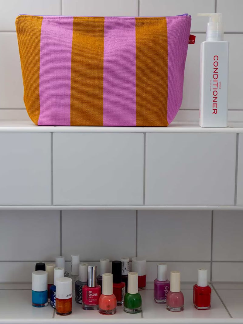 Leire toiletry bag medium, mustard/lilac stripes