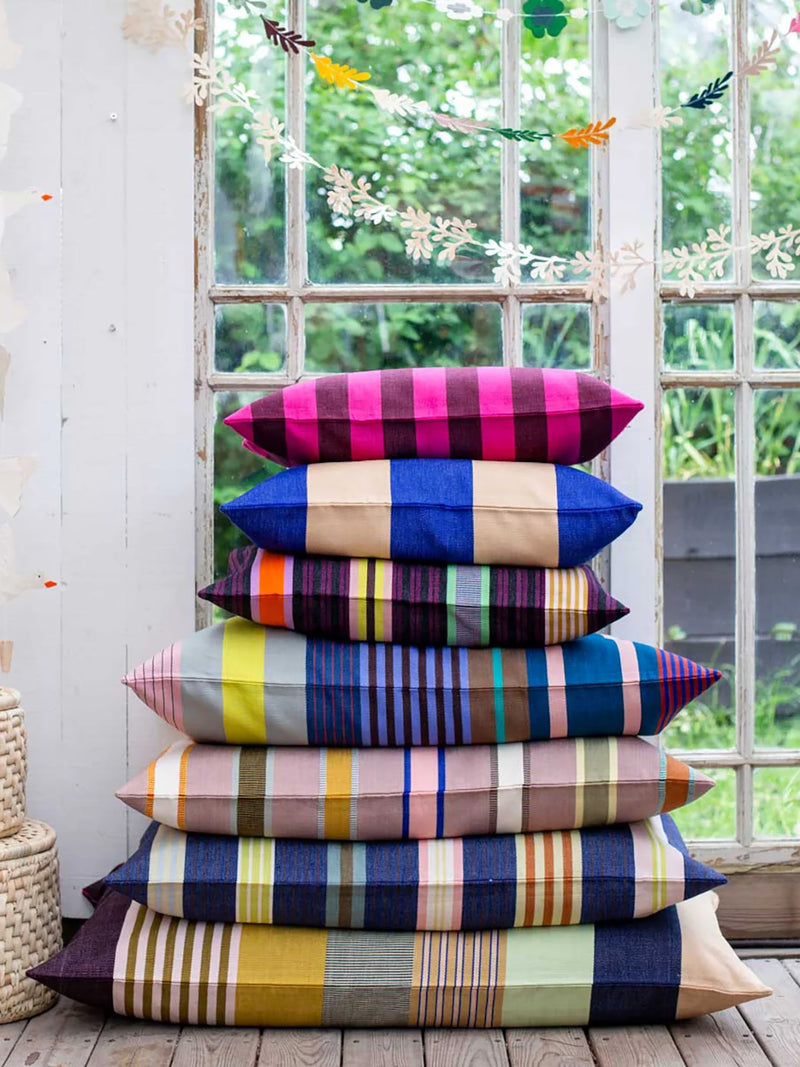 Violetta big cushion cover, navy/green/multi stripes (50×70cm)
