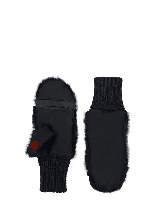 Erika double face lambskin mittens with alpaca cuff, noir