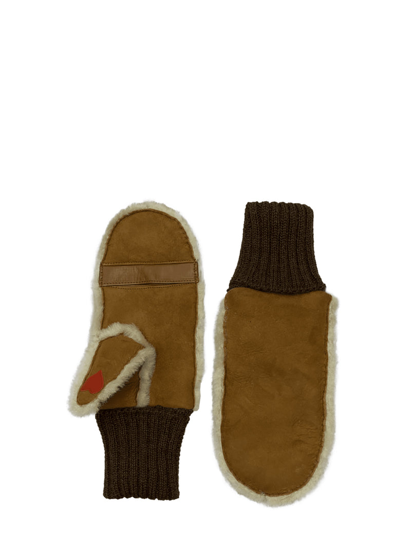 Erika double face lambskin mittens with alpaca cuff, chesnut