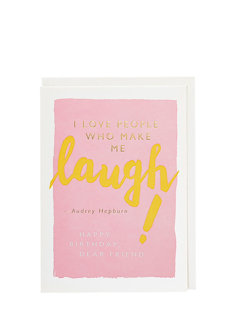 Pink card with yellow text and a white border