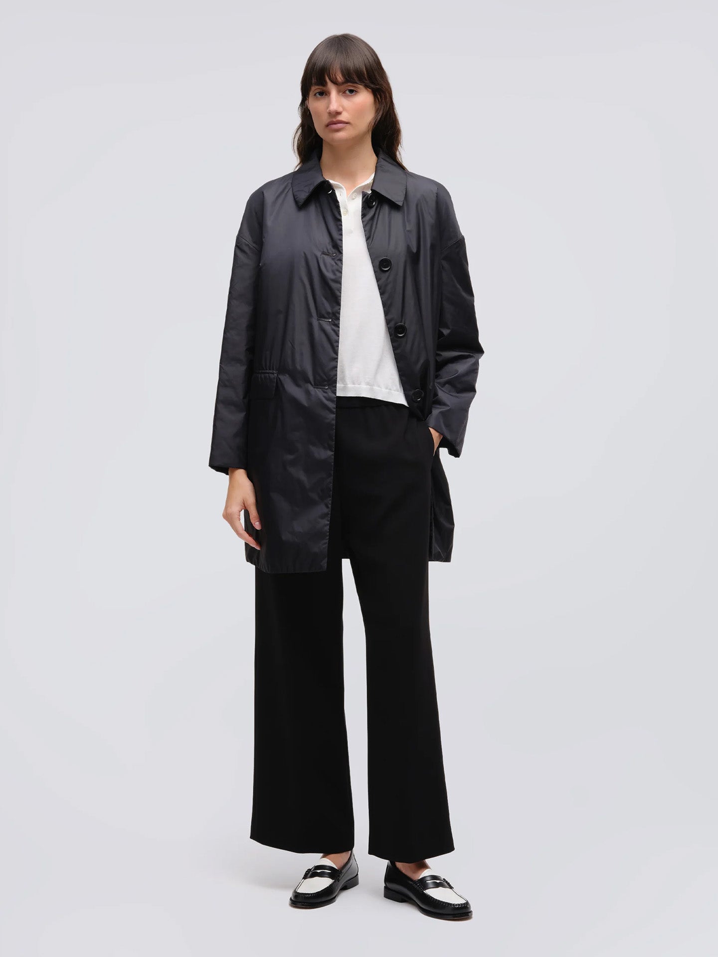 Cady crepe trousers with elastic back, black