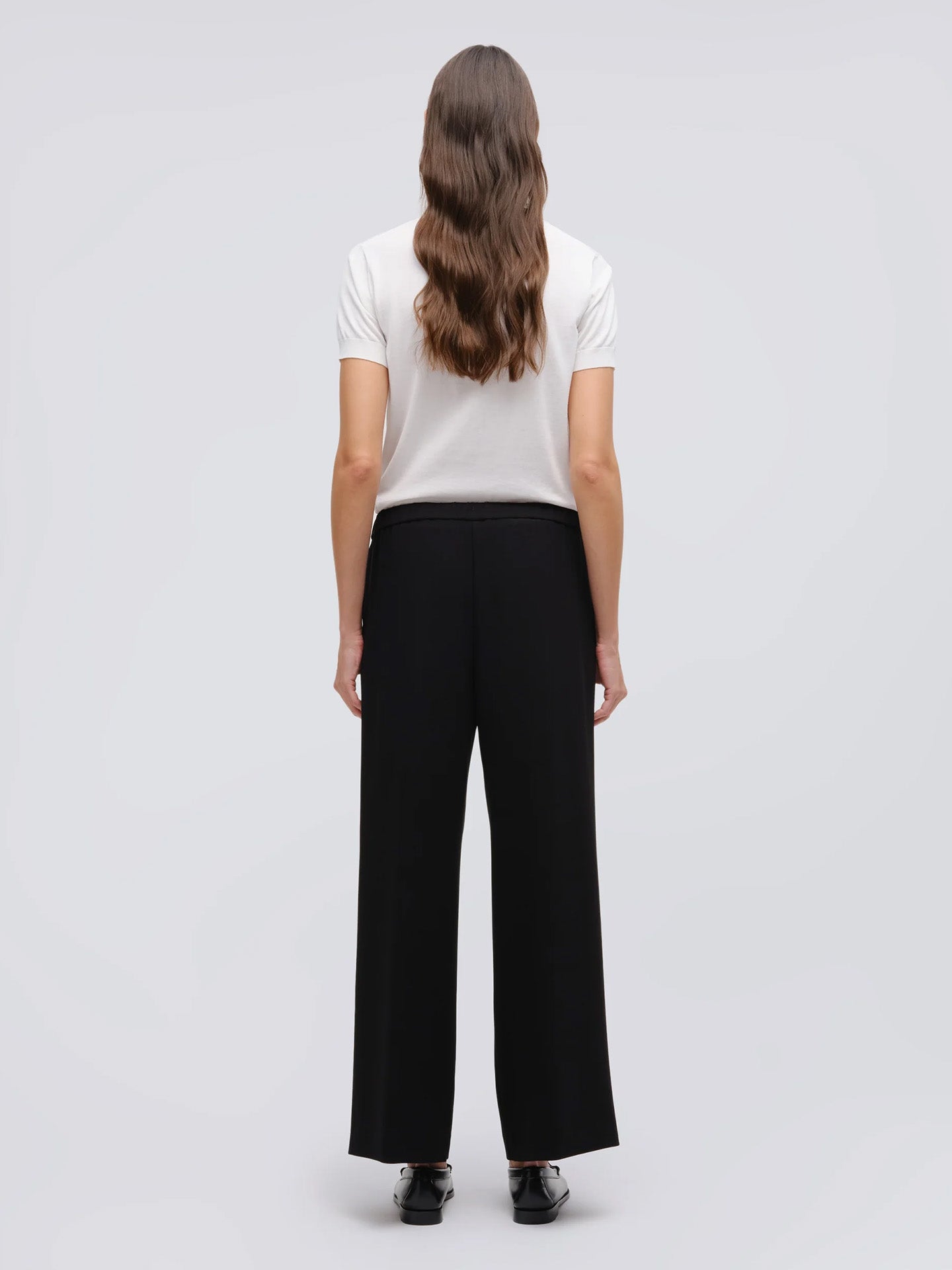 Cady crepe trousers with elastic back, black