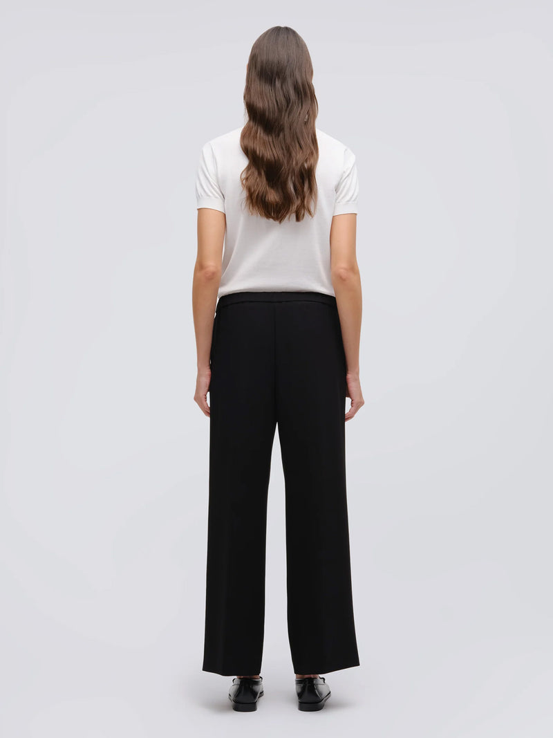 Cady crepe trousers with elastic back, black