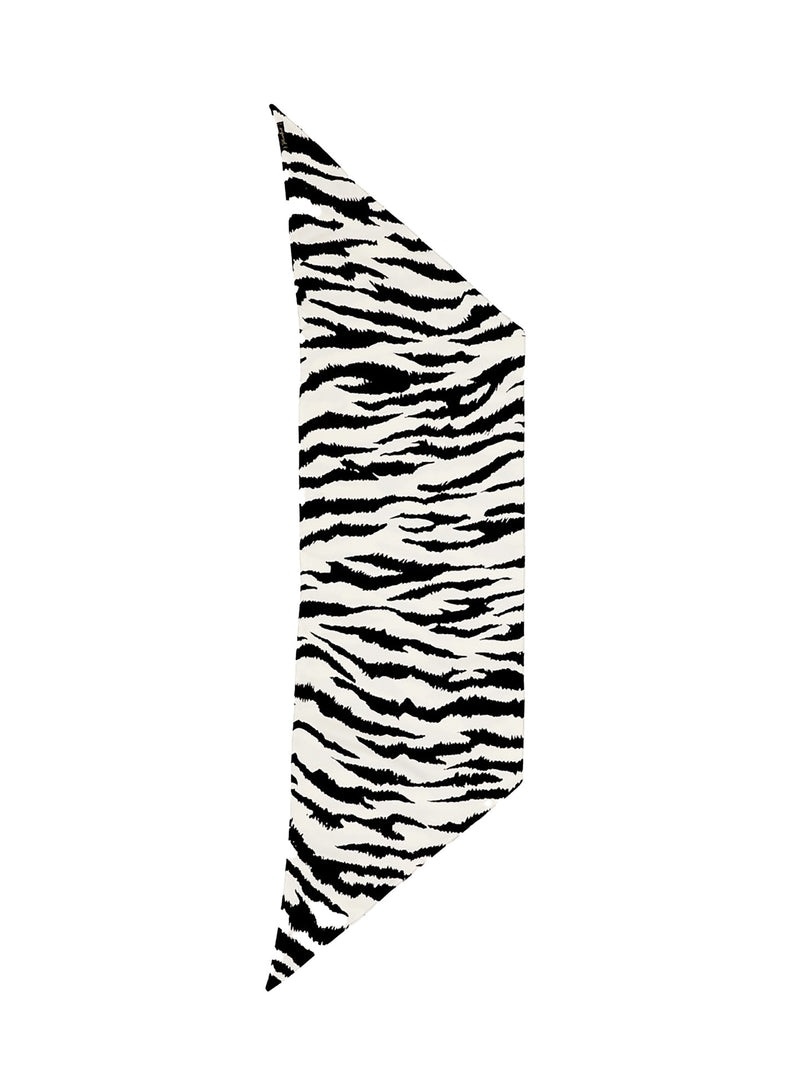 A black and white zebra print fabric accessory, likely a scarf or bandana, shown flat against a solid white background.