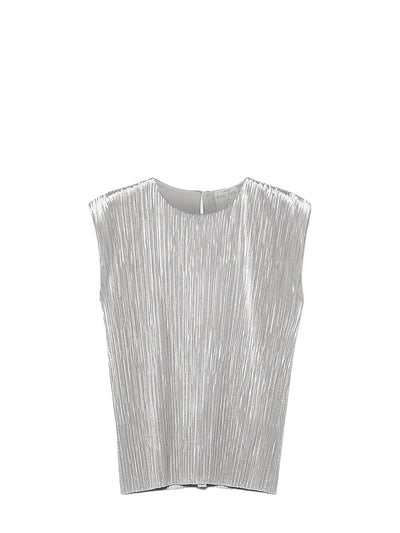 Silky velvet pleated jersey top, silver