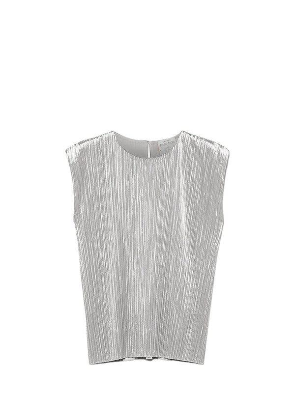 Silky velvet pleated jersey top, silver