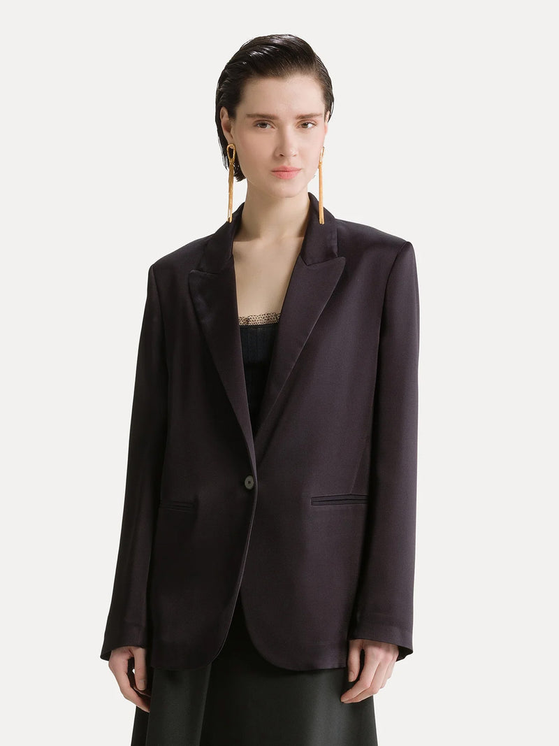 Shining envers satin blazer, navy
