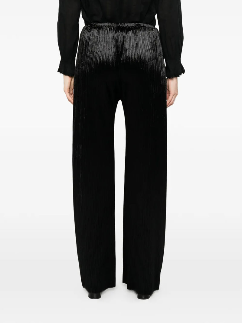 Silky velvet pleated jersey elasticated pants, black
