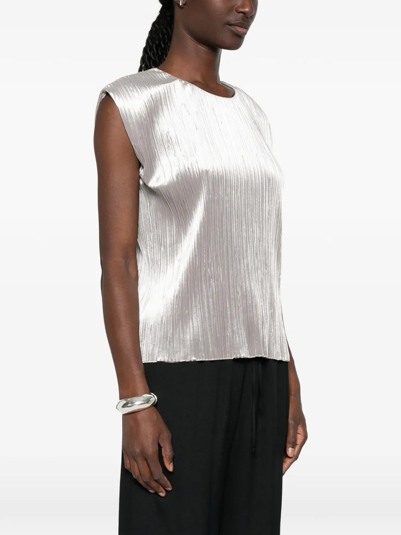 Silky velvet pleated jersey top, silver