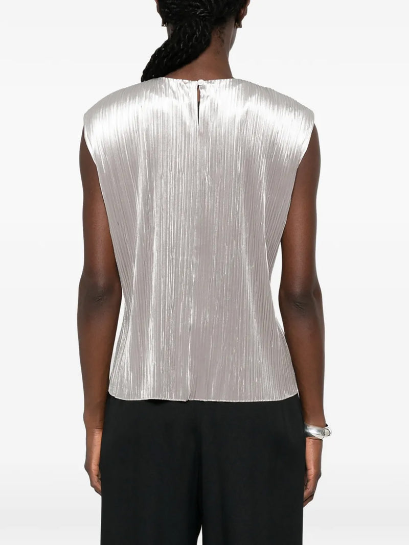 Silky velvet pleated jersey top, silver
