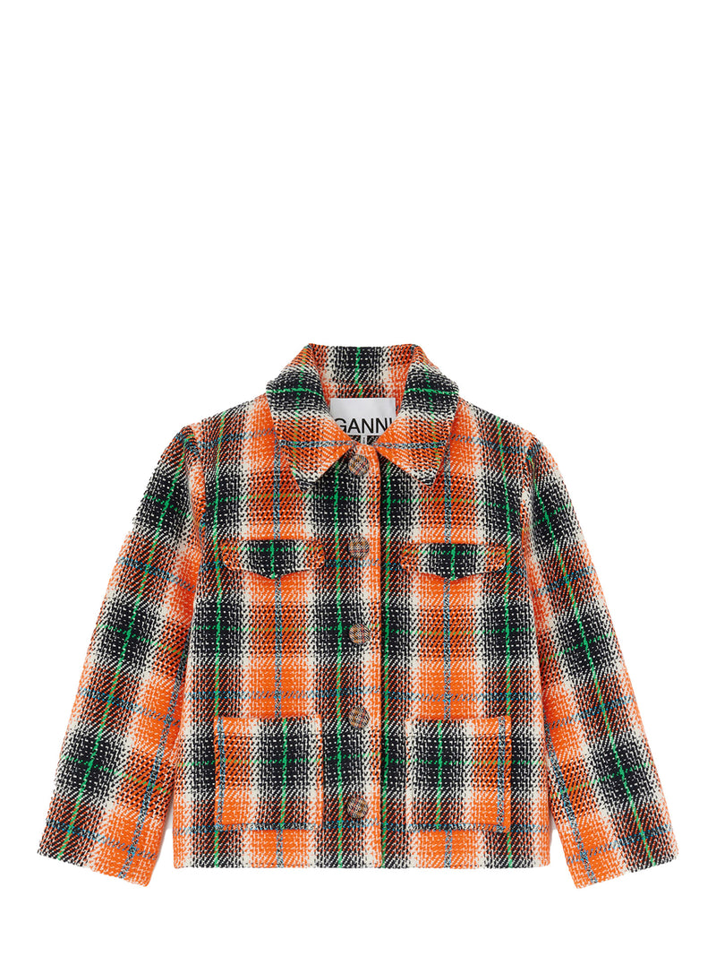 Graphic wool check blazer, mandarin orange