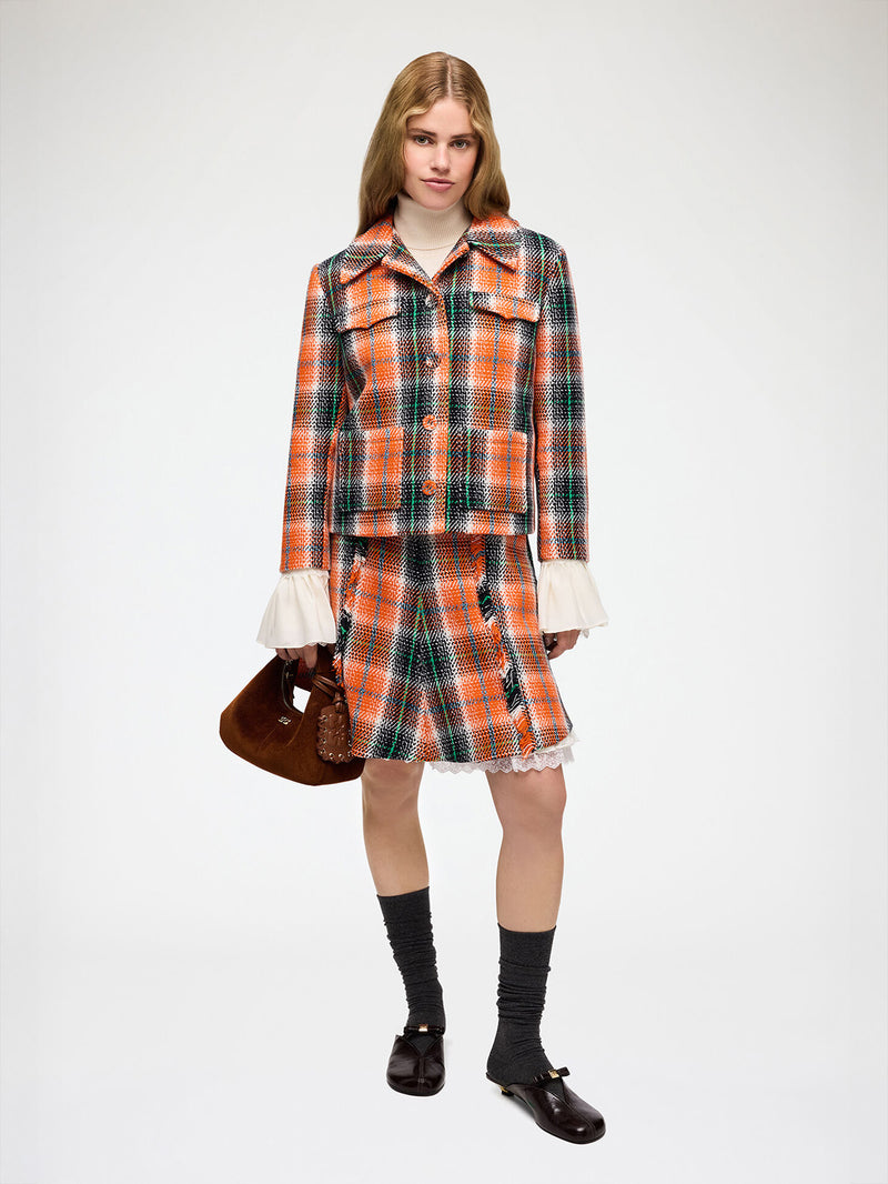 Graphic wool check blazer, mandarin orange