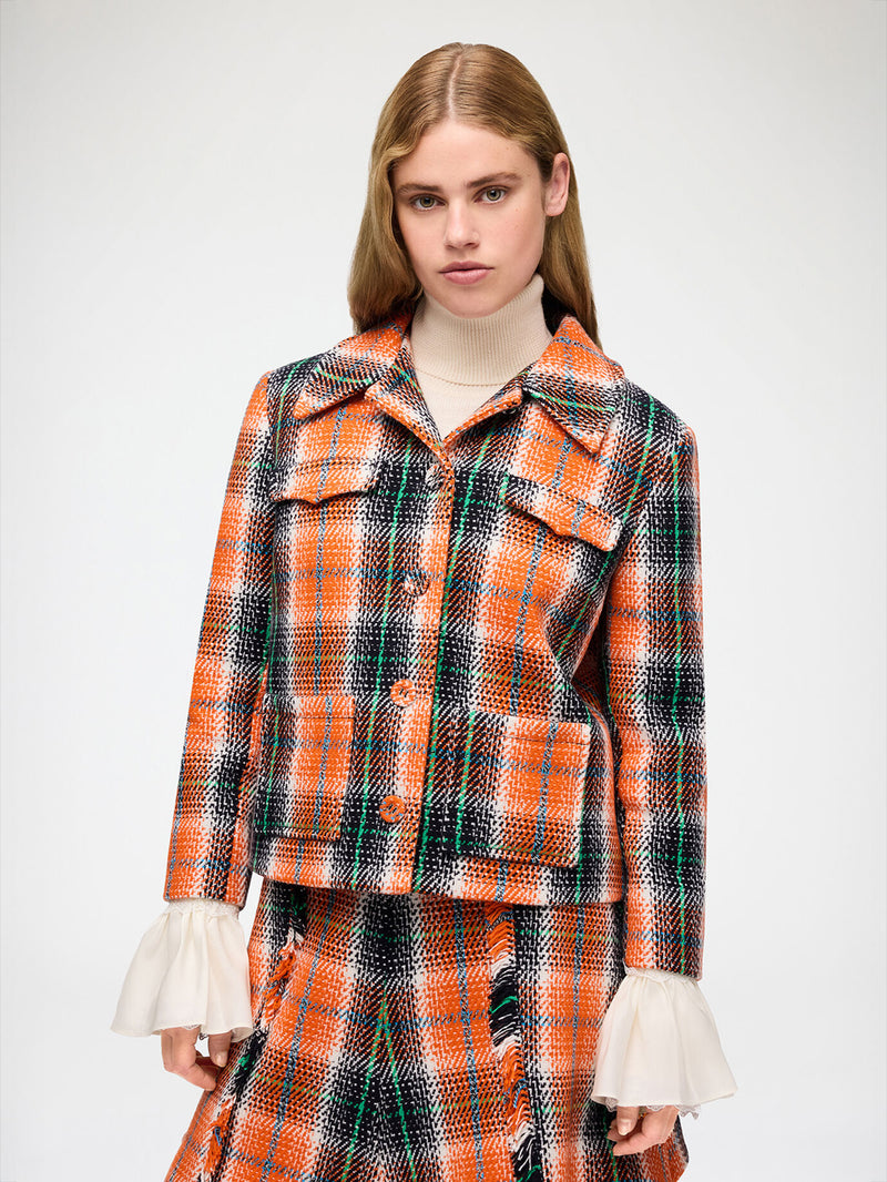 Graphic wool check blazer, mandarin orange