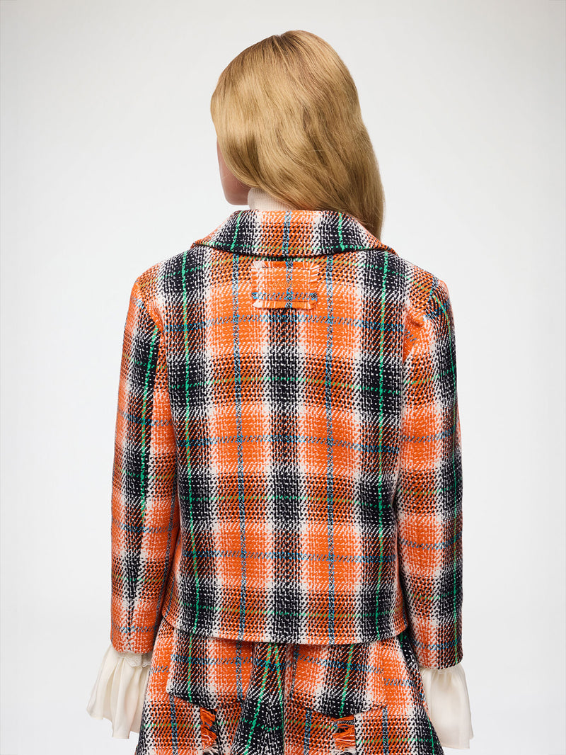 Graphic wool check blazer, mandarin orange