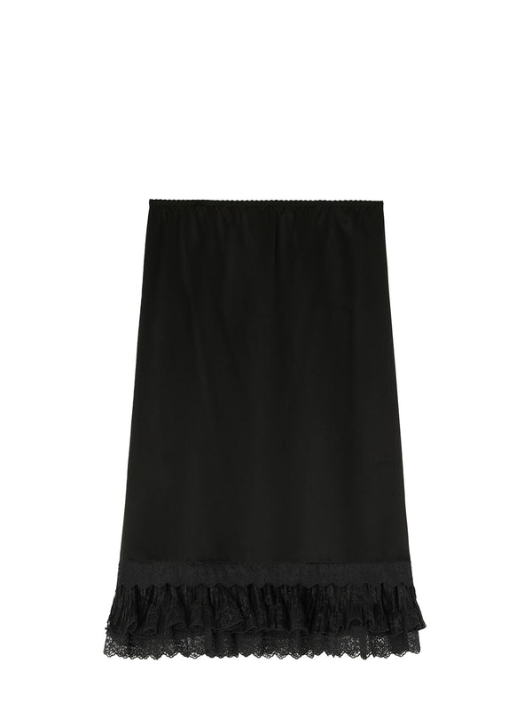 Fluid satin knee length frill skirt, black