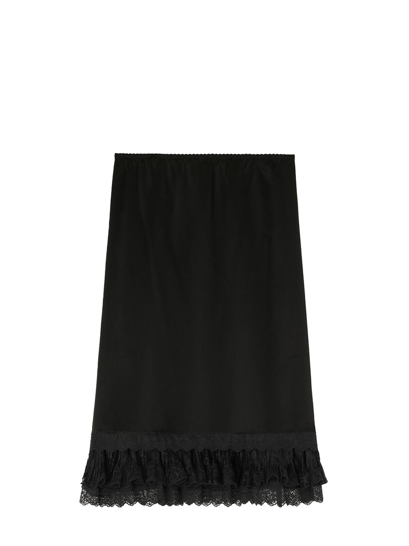 Fluid satin knee length frill skirt, black