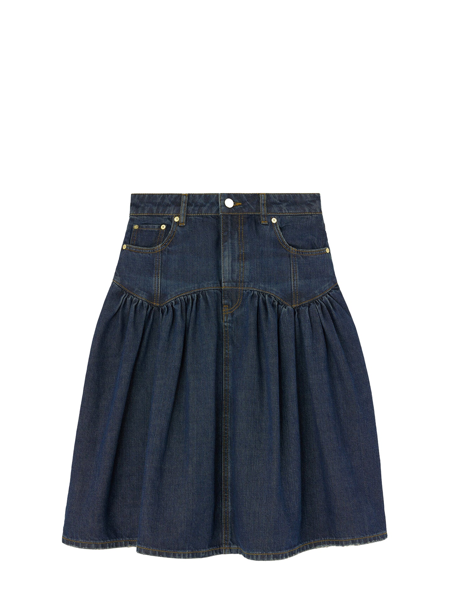 Slub mix denim midi skirt, dark blue vintage