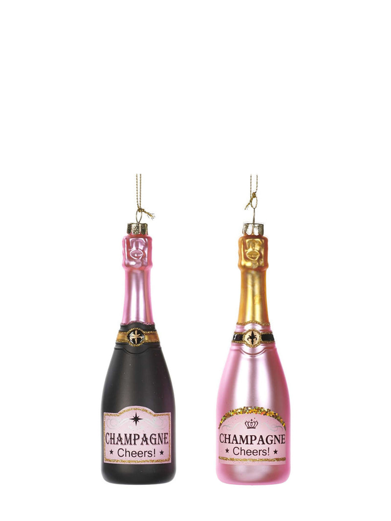 Cheers! Champagne bottle glass ornament, pink (16 cm)