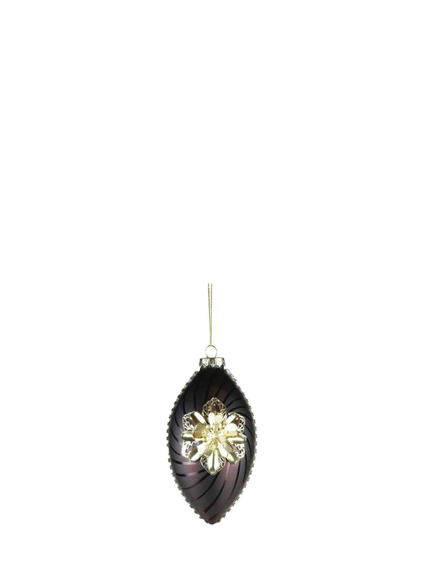 Metallic 3D flower glass ornament, pointed (8 cm)