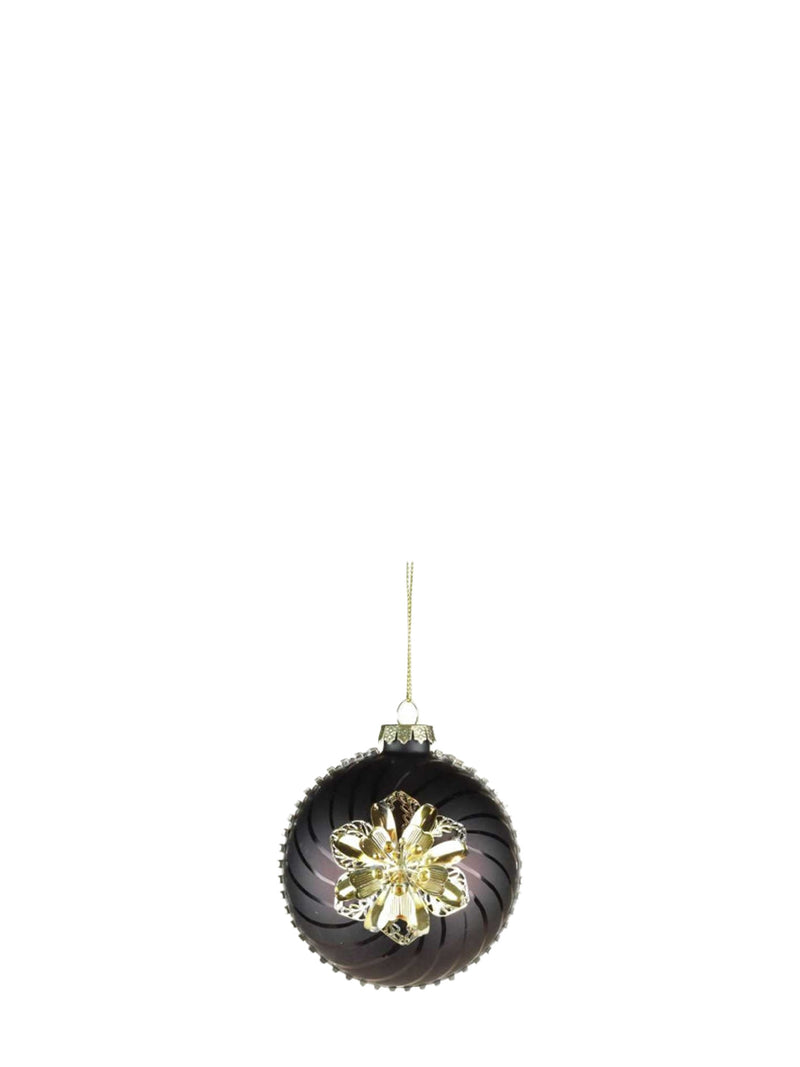 Metallic 3D flower glass ornament, round ball (8 cm)