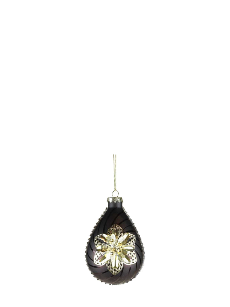 Metallic 3D flower glass ornament, drop (8 cm)