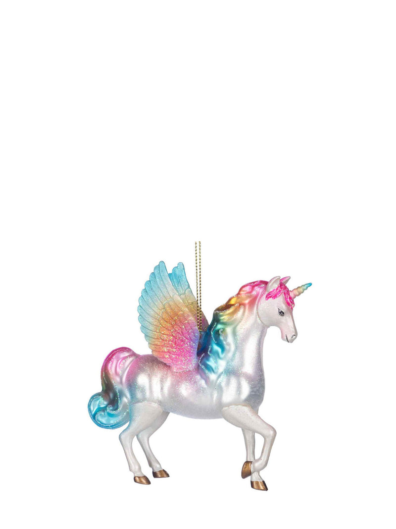 Rainbow flying unicorn glass ornament (13,5 cm)