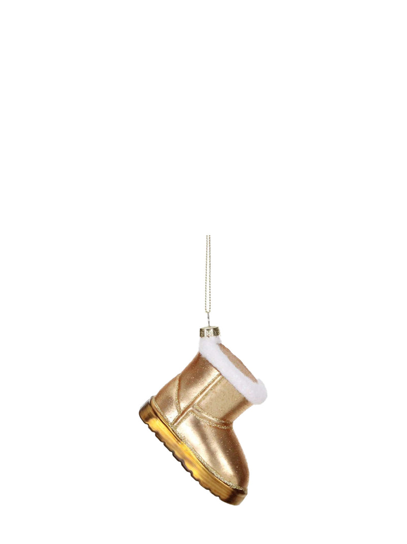 Winter boot glass ornament, gold (9 cm)