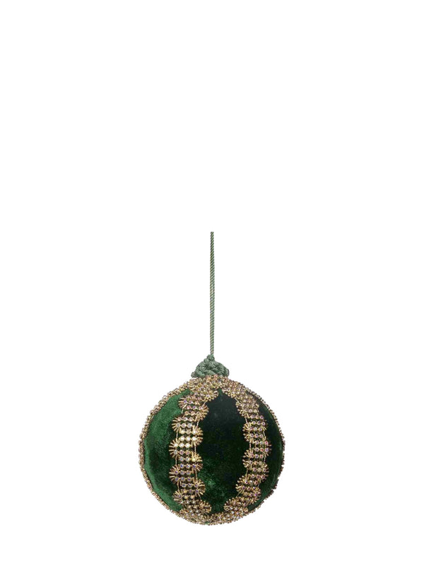 Fabric jewel zigzag ball ornament, green (10 cm)
