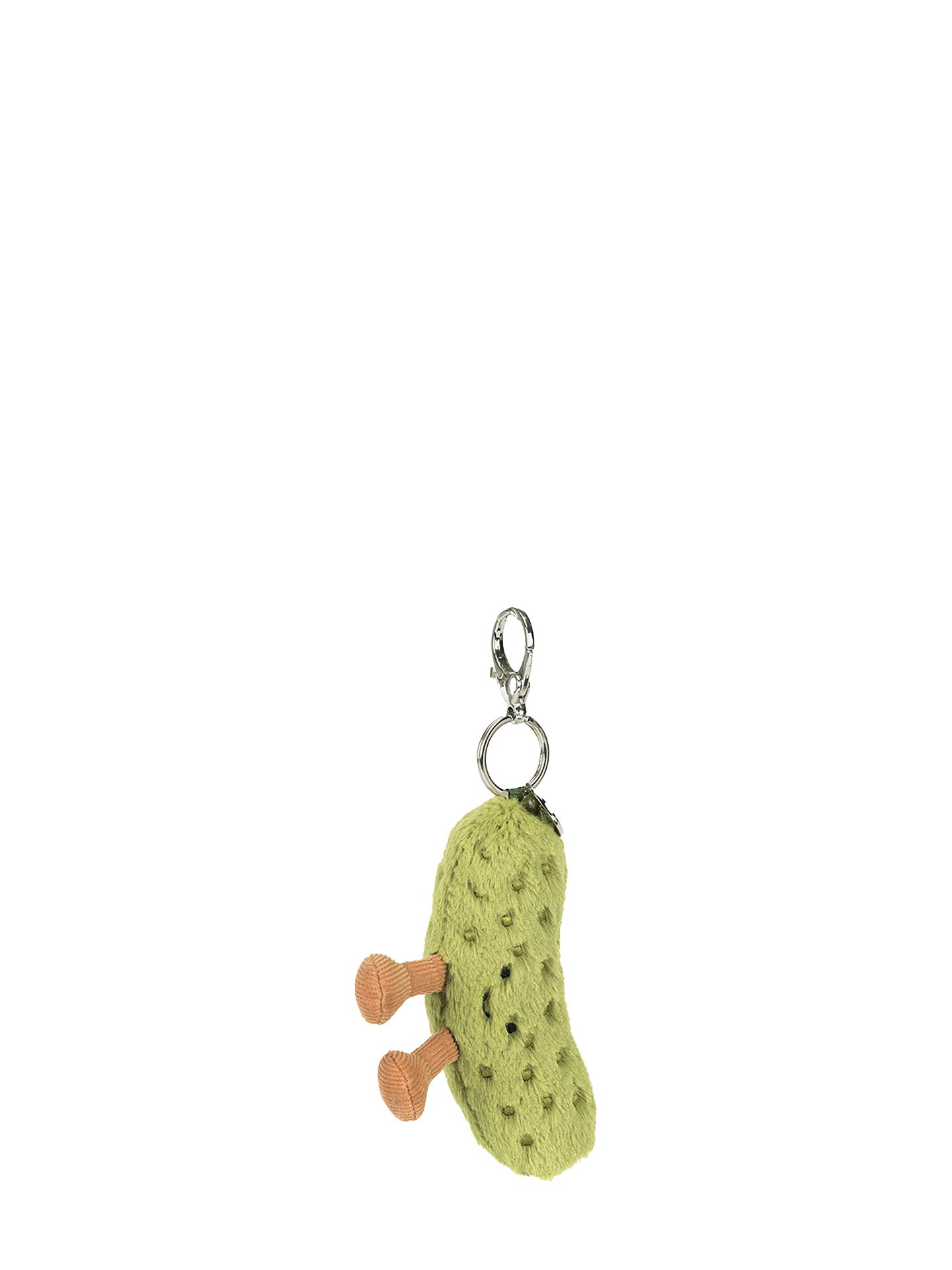 Keychain shaped like a pickle with a keyring on a white background